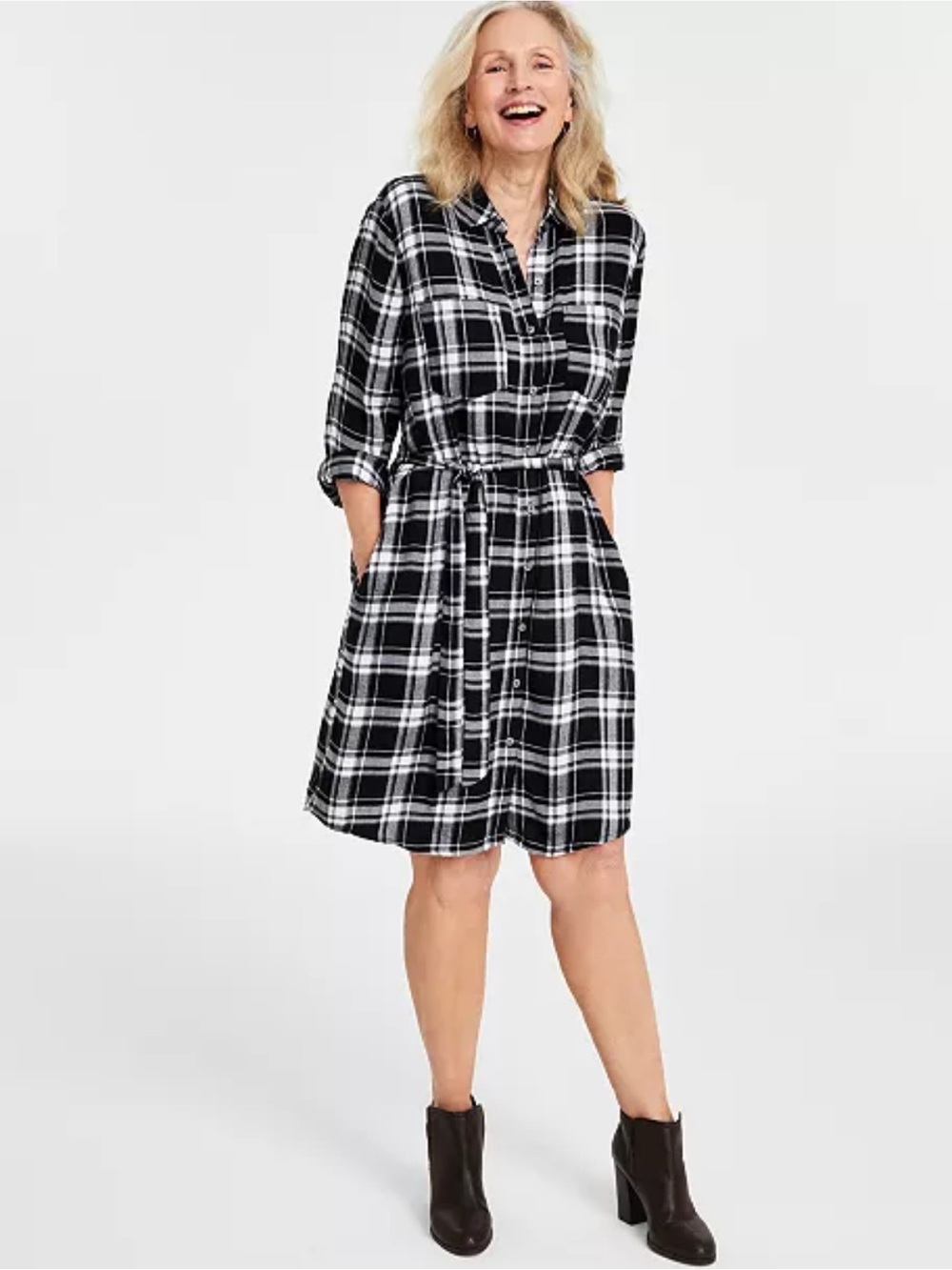 OLD NAVY Black White Plaid Shirtdress Long Sleeve Plus Size 4X - HTF